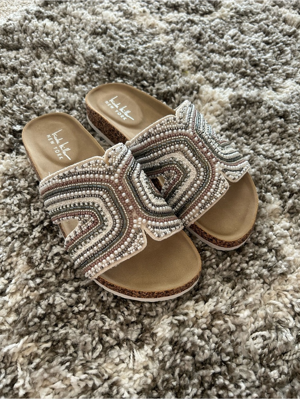 Nicole Miller Beaded Slide Sandals